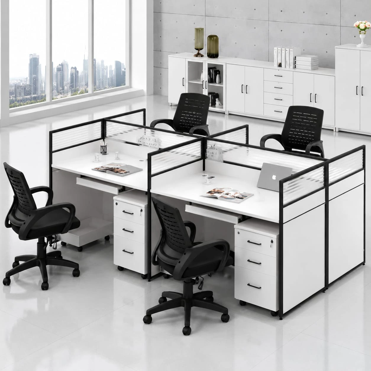 Collaborative 4 Person Office Workstation