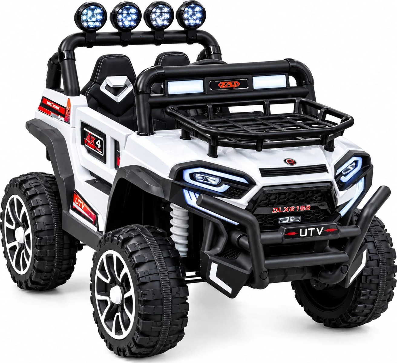 Kids Electric Ride-On UTV Jeep DLX 6188 – Premium White Off-Road Buggy with Dual Leather Seats, LED Lights & Rugged Wheels