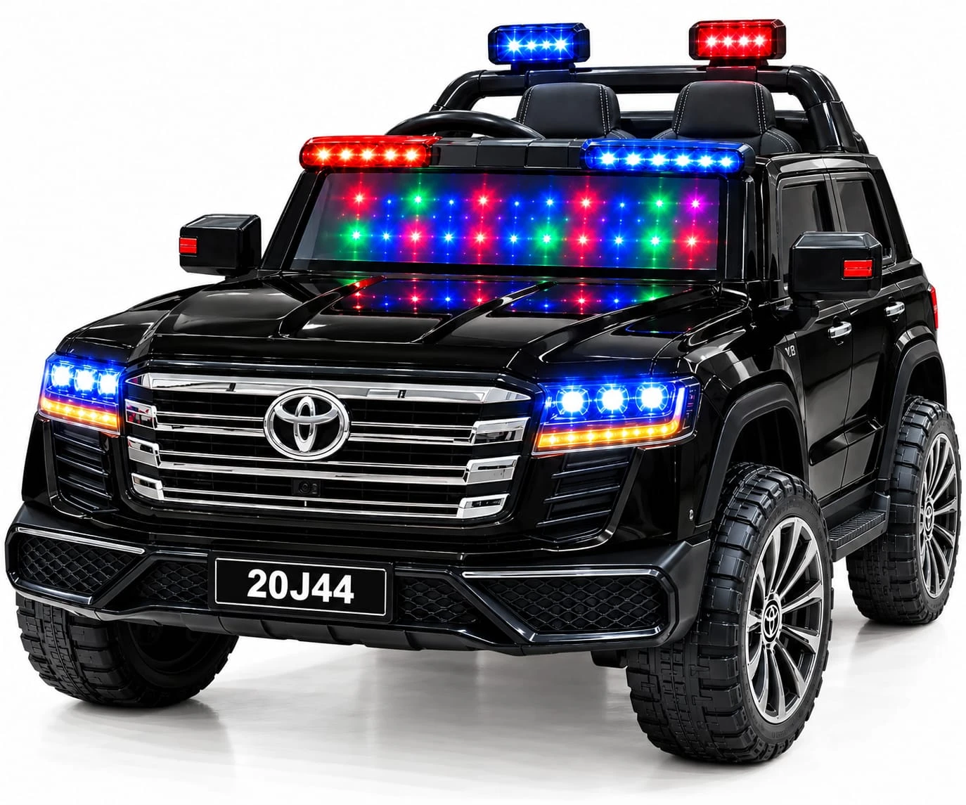 20J44 Kids Electric Ride-On Toyota Land Cruiser Jeep – 4 Motors, Leather Seats, LED Lights – Black