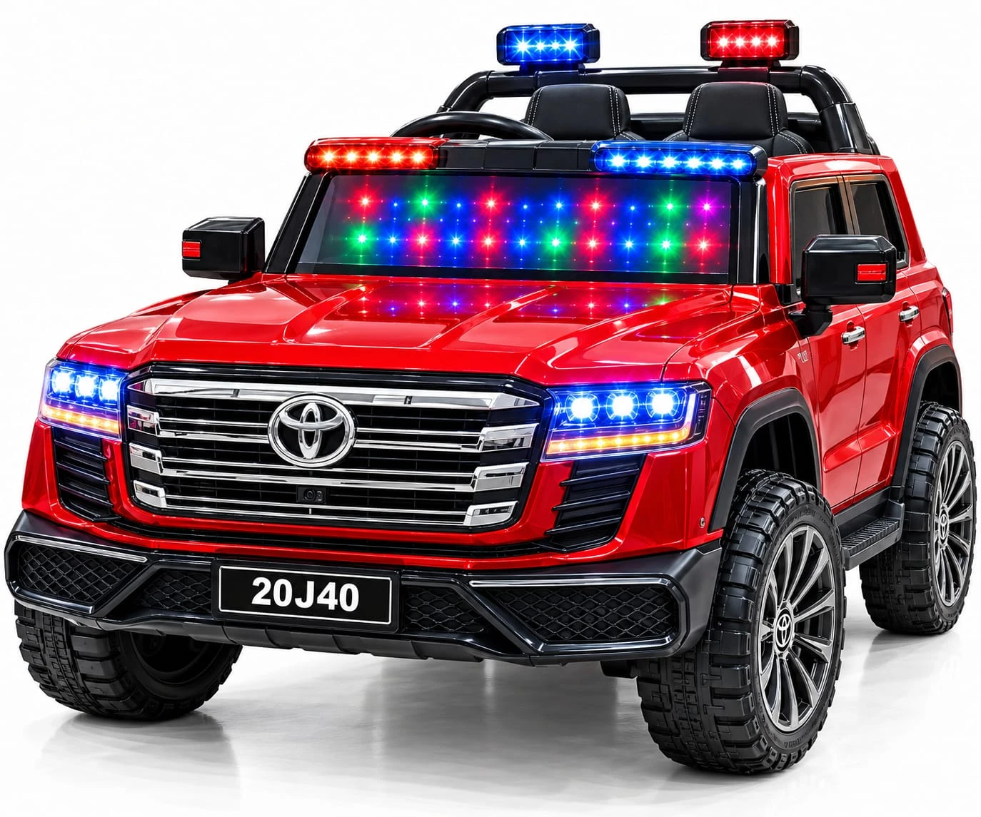 20J40 Kids Electric Ride-On Toyota Land Cruiser Jeep – 2 Motors, LED Lights, Music System – Red