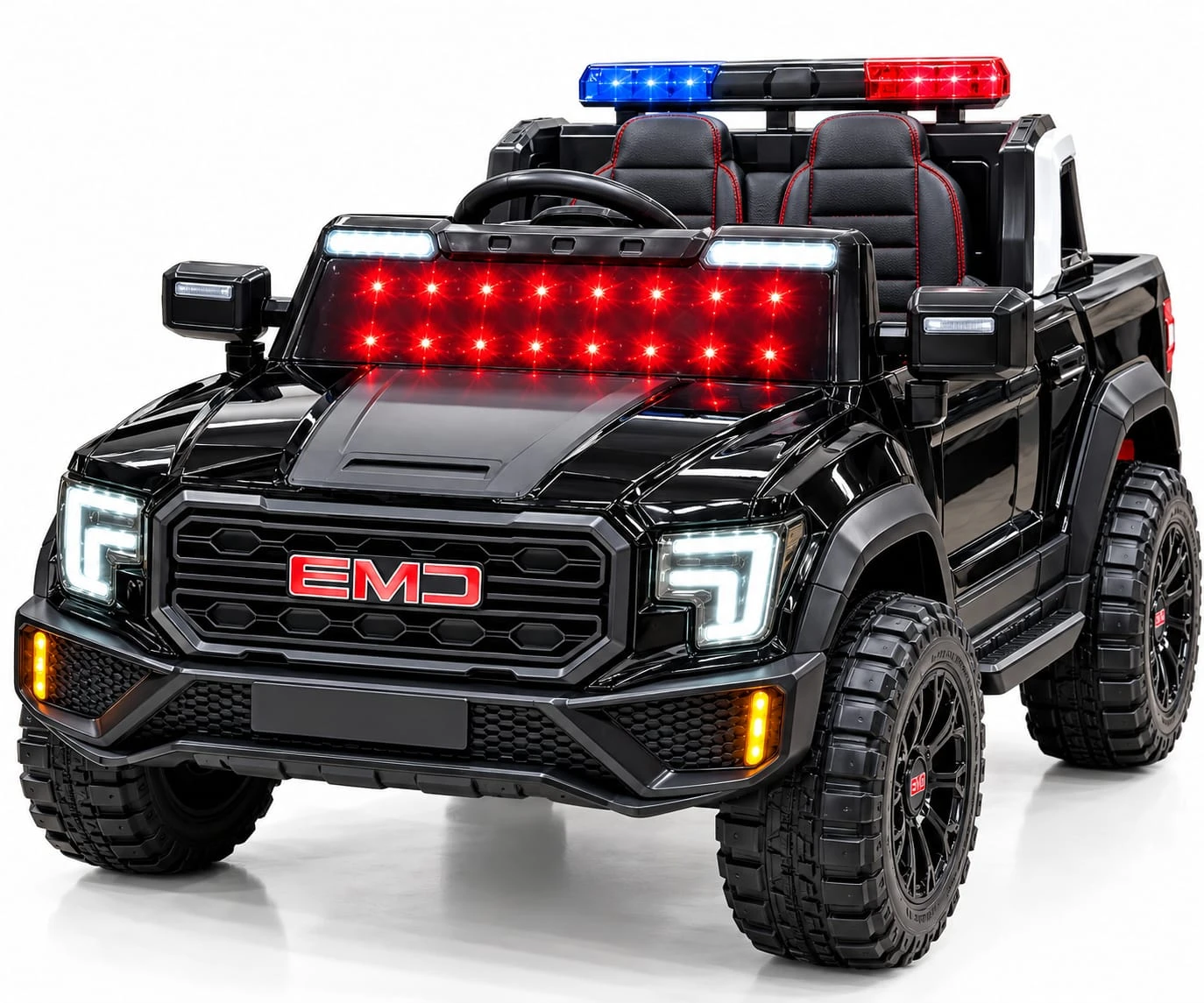 EMD Kids Electric Ride-On Pickup Jeep – 2 Motors, LED Lights, Remote Control, Music System – Black