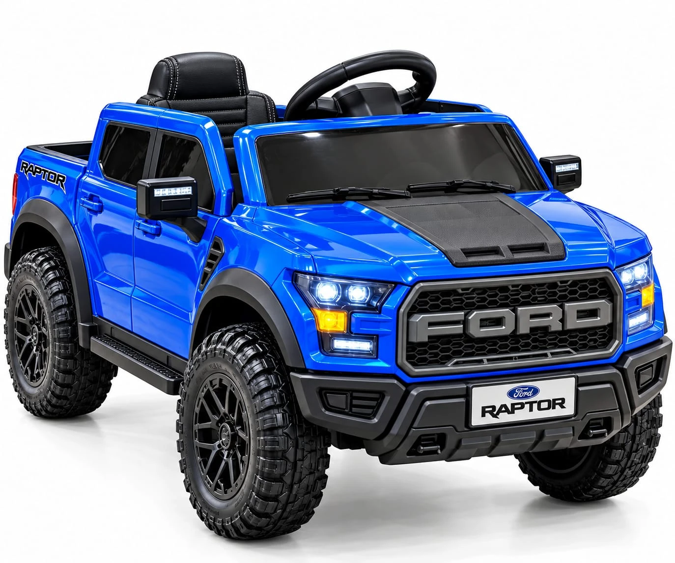 Ford Raptor Kids Electric Ride-On Pickup Truck – Big Size, Dual Motor, Rechargeable Battery, LED Lights, Remote Control – Blue